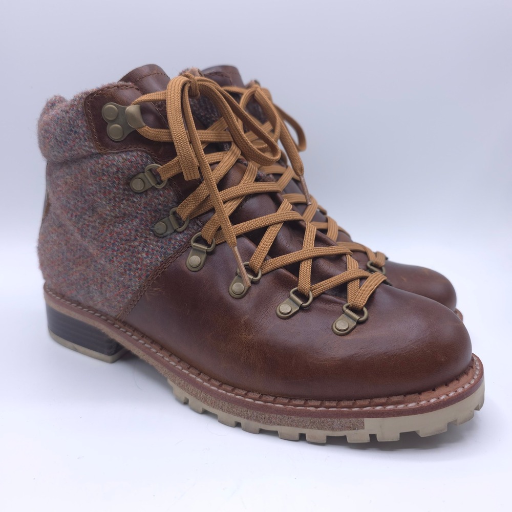 Woolrich Women Brown Leather Wool Tweed Hiker Boots WW5275 Size 8.5